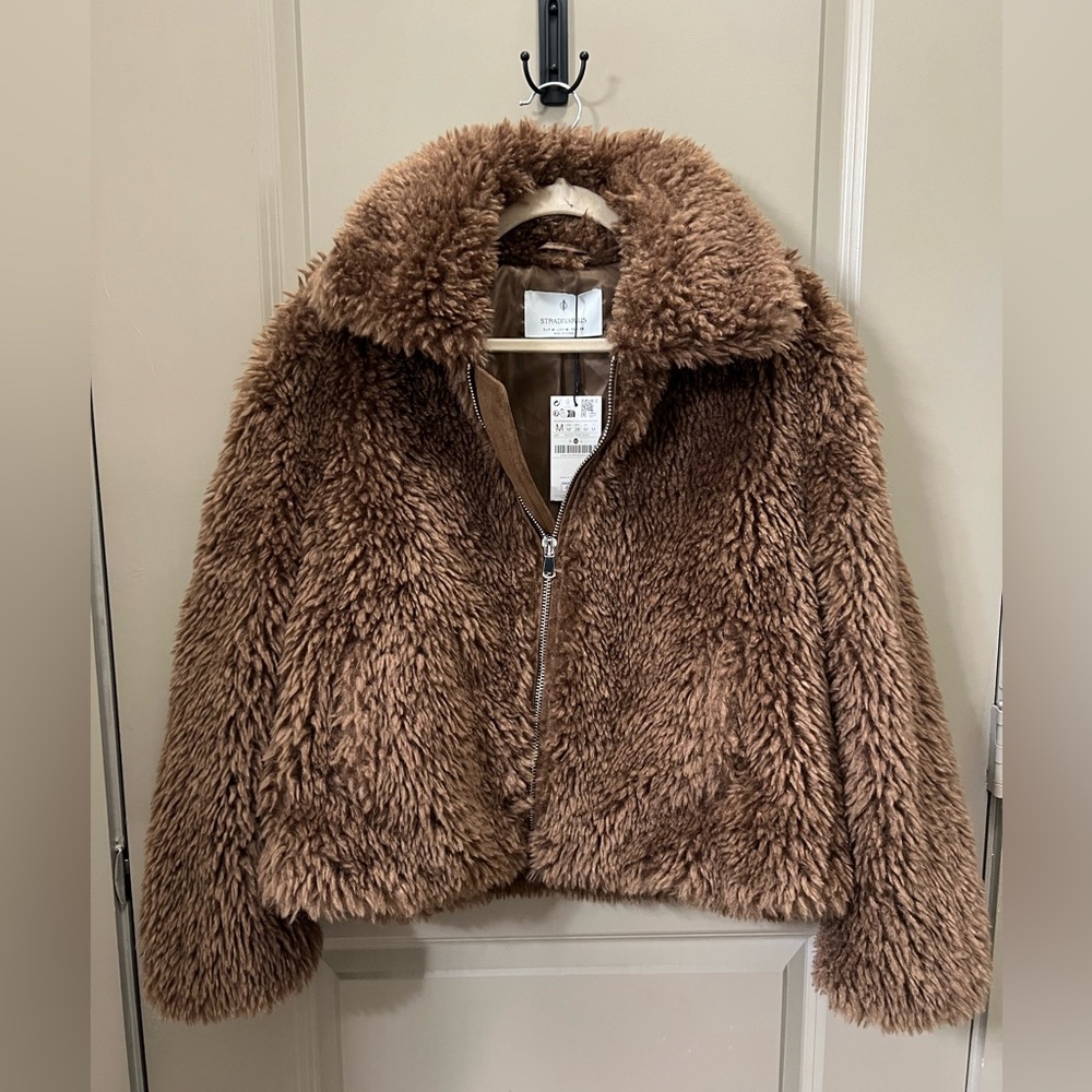 Stradivarius Tan Faux Fur Coat